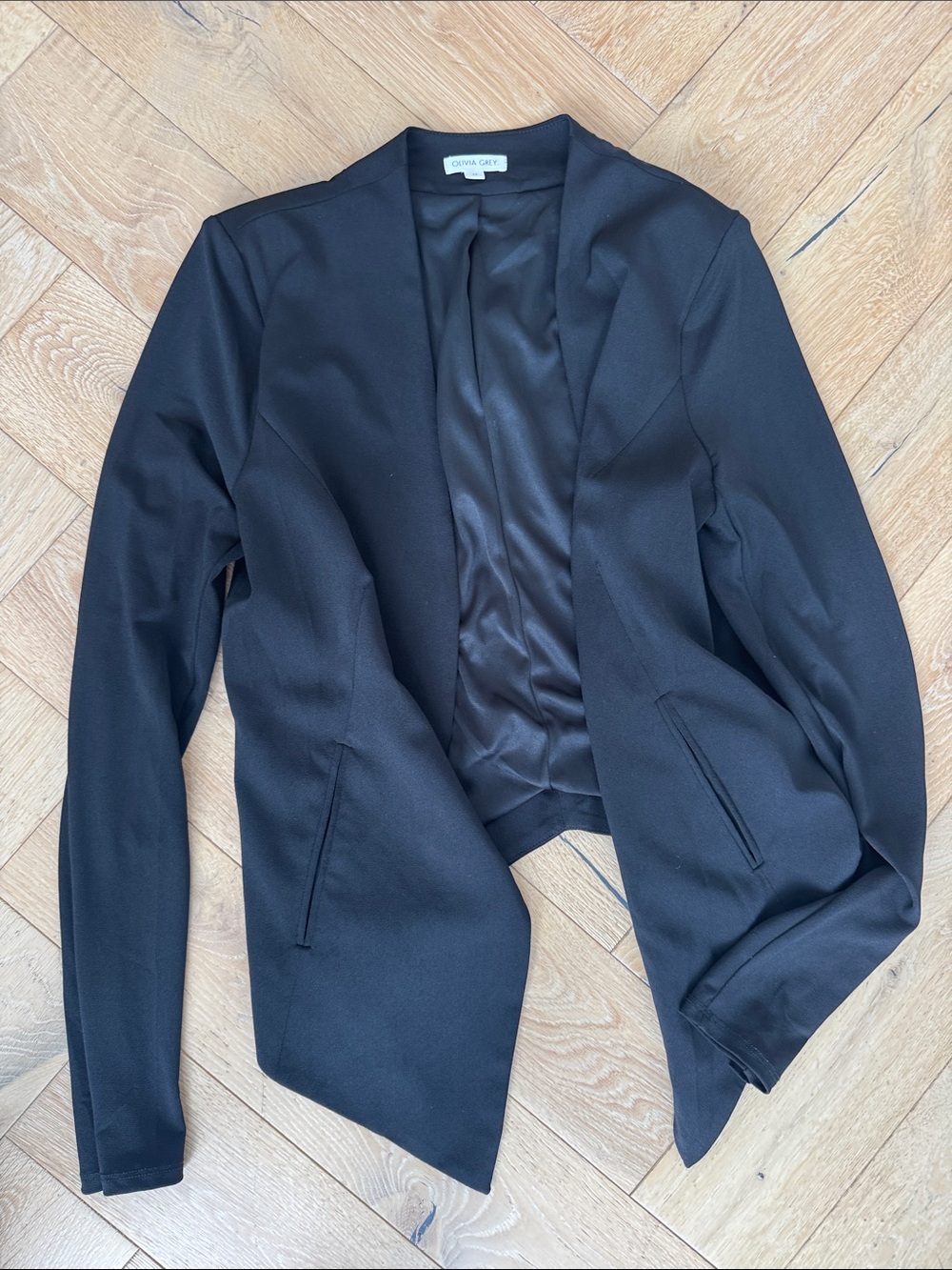 Olivia Grey Women's Black Open-Front Tailored Blazer